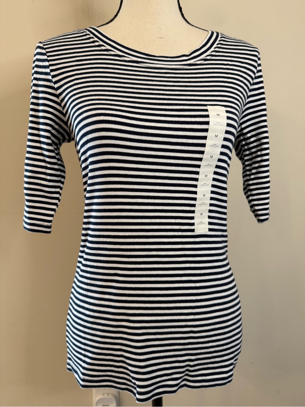 Banana Republic Factory Ribbed Elbow Sleeve Tee navy white SZ M